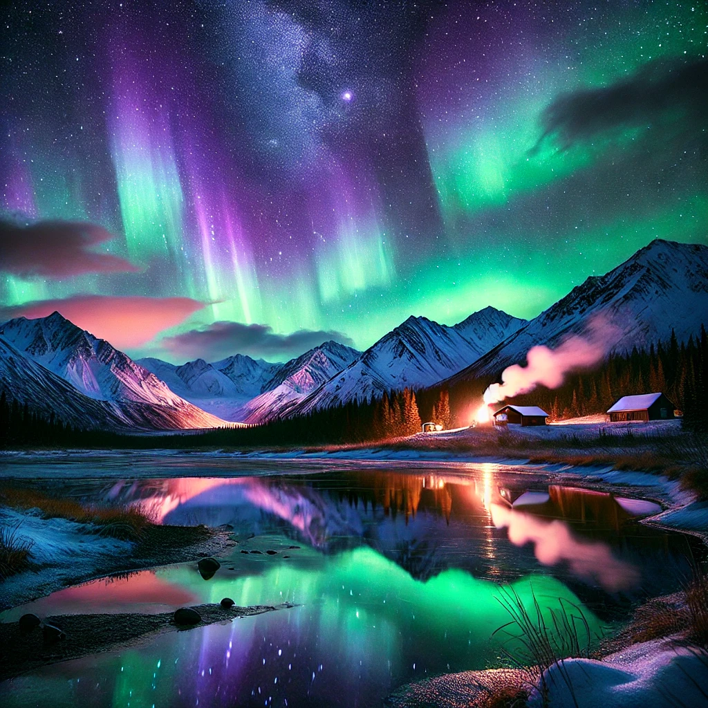 Northern Lights over a remote Alaskan wilderness